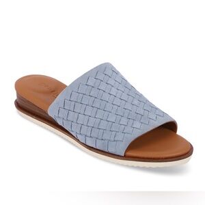 Gentle Souls Angie Wedge Slip-On Sandals Light Blue Suede Size 7